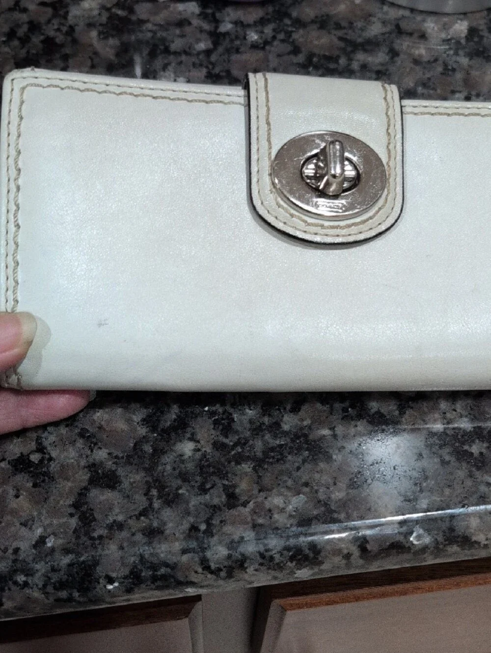 Coach Cream Leather Turnlock Wallet with Silver Hardware